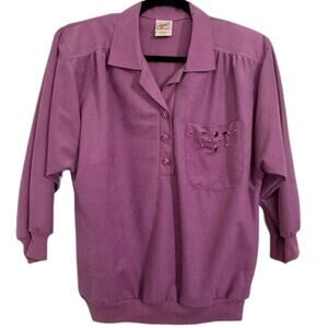 Vintage G.W. Division of Graff Womens Beaded Pocket Purple Polo Top Size Medium